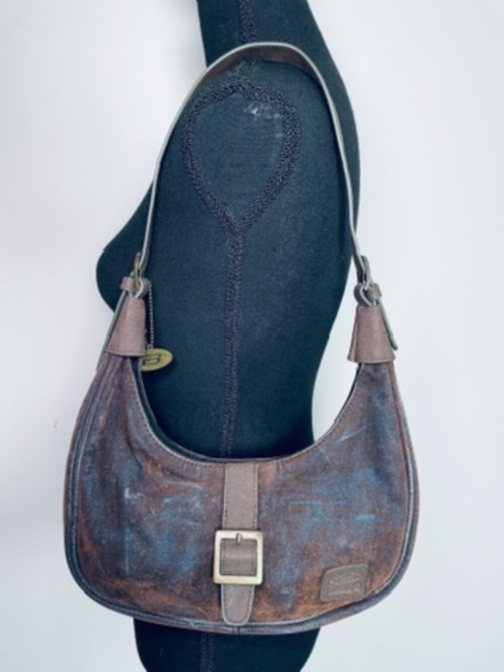BONGO Vintage Y2K Distressed Metallic Bronze Crescent Shoulder Bag